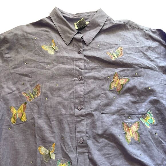 Vintage Quacker Factory Shirt Women 2Xl Purple Butterfly Embroidery Beautiful - Picture 6 of 14